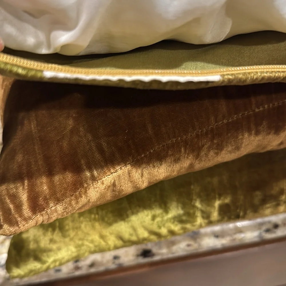 Pier One Velvet Two Color Green Brown Square Decorative Pillow Set
